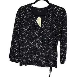 NWT Two Twenty Five Women Polka Dot Blue & White Top Size XL